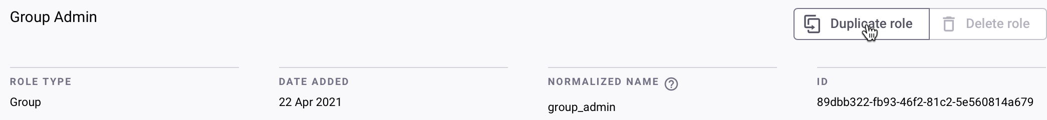 Duplicate a role using the Duplicate role button under Role Details