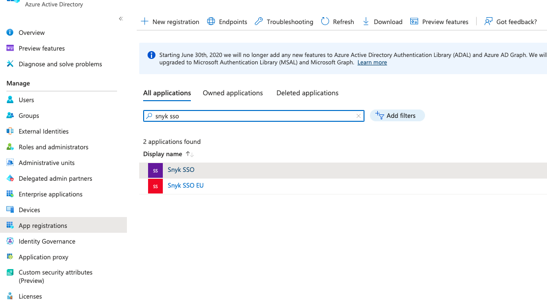 App registration, select name of Enterprise Application