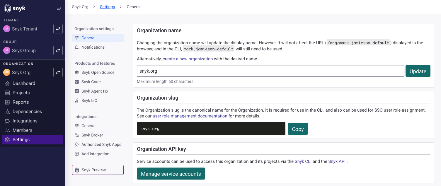 Organization general settings