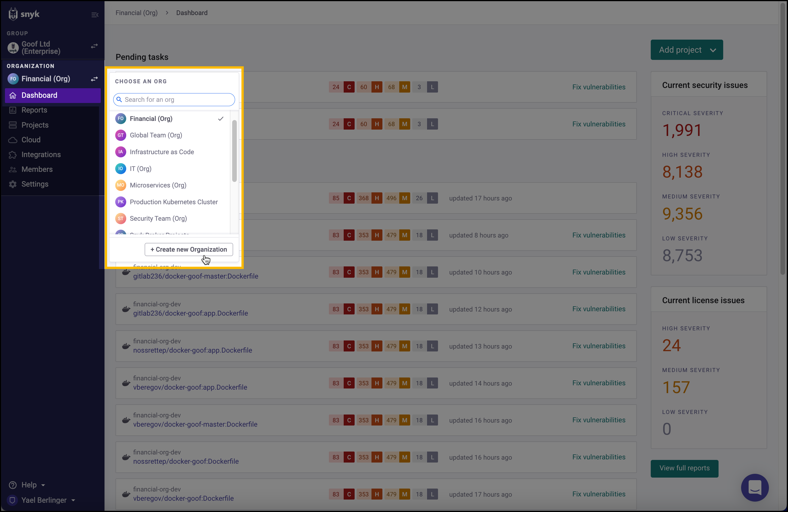 Select +Create new Organization